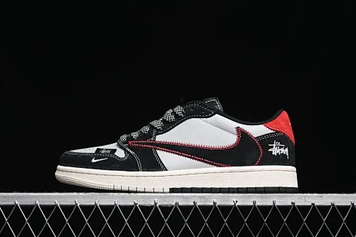 All categories Air Jordan Jordan series basketball shoes Air Jordan 1 Low High-end customized low-top sneakers Travis Scott x Fragment Design x Air Jordan 1 Low OG SP AJ1 Joe 1 Stussy joint-black and red embroidered hook low-top cultural casual sneakers SJ2068-133